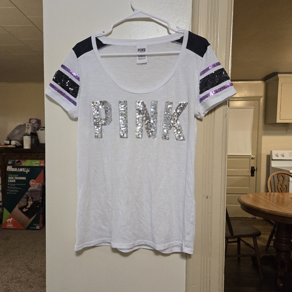 Rare!! Victoria's Secret PINK bling sequin tee size large in great condition - Picture 1 of 2